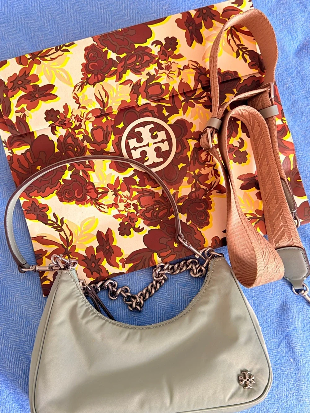 Tory Burch Mint Green Mini Shoulder Bag with Silver Chain